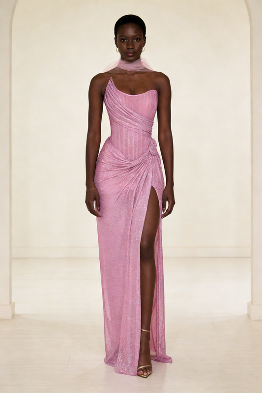 Elegant Pink Strapless Mermaid Split Long Party Dress Evening Gown, D1014