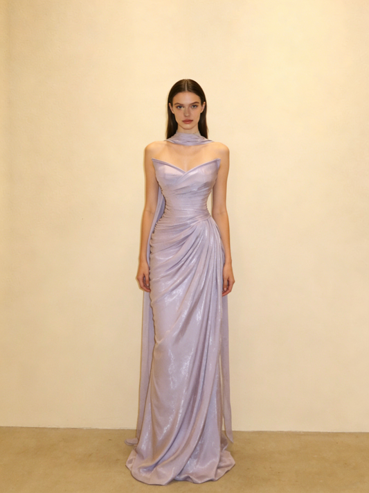 Elegantes Ballkleid V-Ausschnitt Plissee Meerjungfrau Abendkleid Galakleid D3060