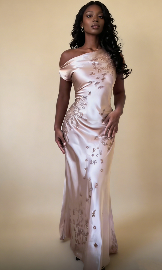 Elegant Prom Dress Sleeveless Sheath Satin Appliques Long Mermaid Evening Party Dresses, D1157