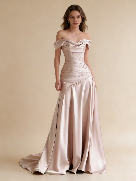 Elegant Wedding Dress Off Shoulder Pleated Prom Dress Evenng Dress    D4307
