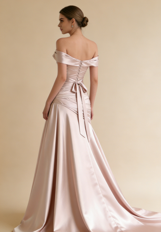 Elegant Wedding Dress Off Shoulder Pleated Prom Dress Evenng Dress    D4307