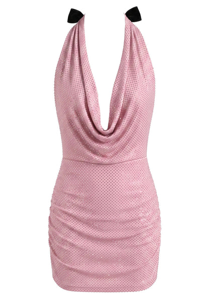 Stunning Homecoming Dress Halter Bowknot Beaded Backless Back to School Outfits Party Dress D7912