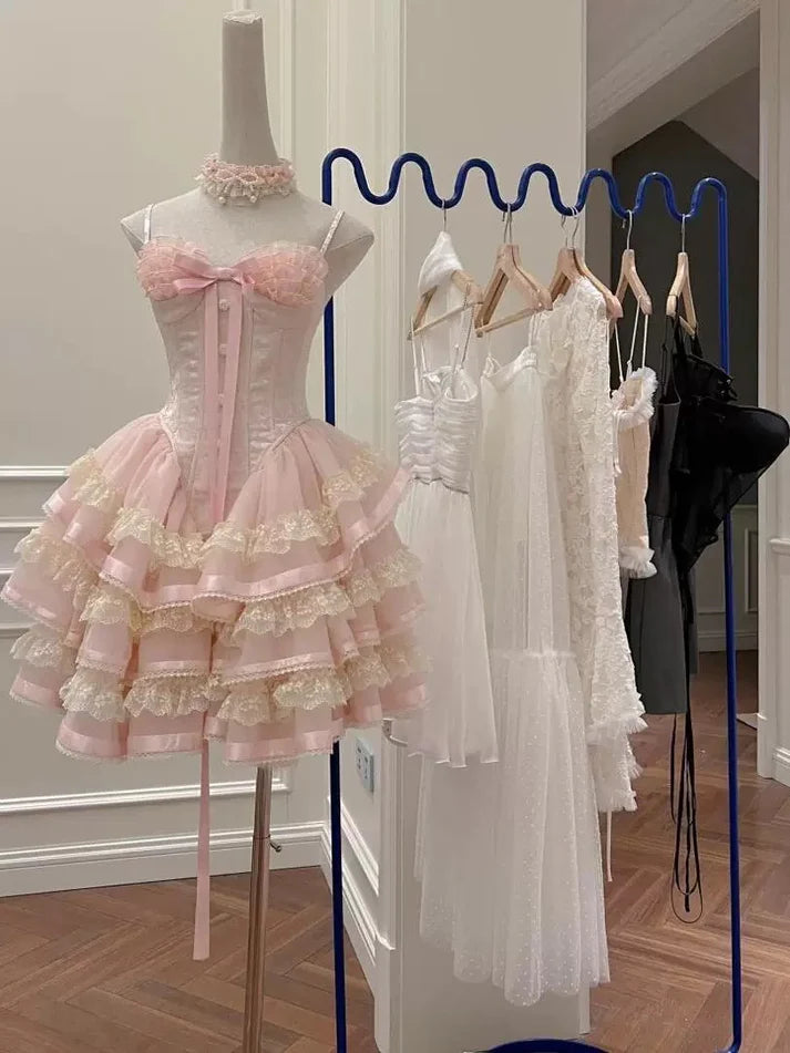 Chic Homecoming Dress Sweetheart Bowknot Pearl Tulle Cascade Back to School Outfits Party Dress Birthday Outfits D7415