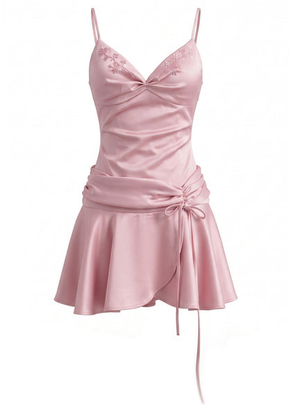Fashionable Homecoming Dress Spaghetti Strap V Neck Bowknot Applique Back to School Outfits Party Dress D7875