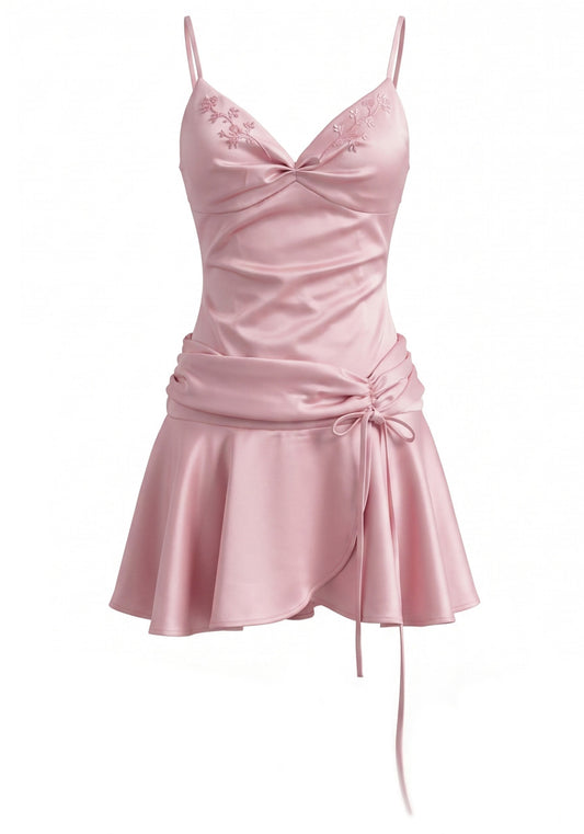 Fashionable Homecoming Dress Spaghetti Strap V Neck Bowknot Applique Back to School Outfits Party Dress D7875
