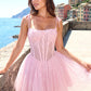 Stunning Homecoming Dress Spaghetti Strap Applique Sequins A-Line Back to School Outfits Party Dress D7904