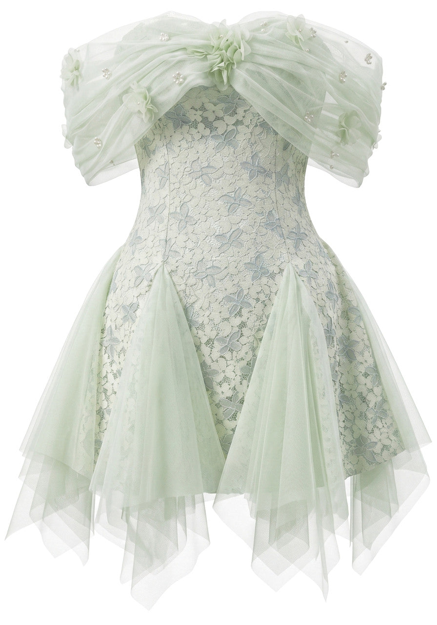 Stunning Homecoming Dress Off the Shoulder Flower Beading Lace Tulle Back to School Outfits Party Dress D7909