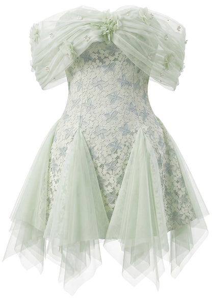Stunning Homecoming Dress Off the Shoulder Flower Beading Lace Tulle Back to School Outfits Party Dress D7909
