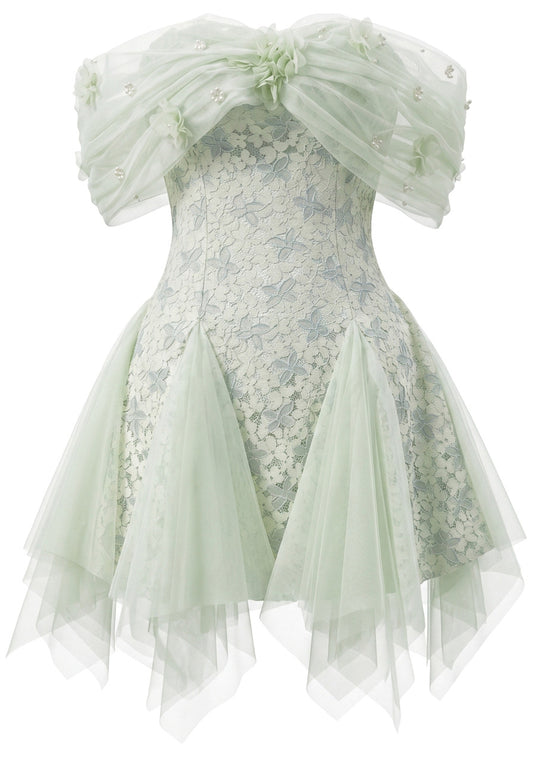 Stunning Homecoming Dress Off the Shoulder Flower Beading Lace Tulle Back to School Outfits Party Dress D7909
