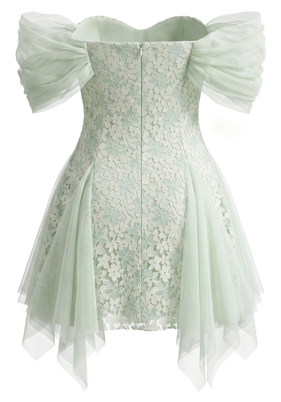 Stunning Homecoming Dress Off the Shoulder Flower Beading Lace Tulle Back to School Outfits Party Dress D7909