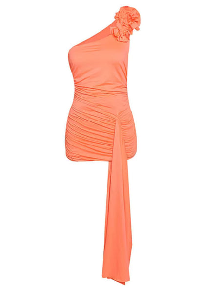 Fashionable Homecoming Dress One Shoulder Pleated Flower Soutache Back to School Outfits Party Dress D7891
