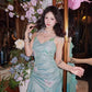 Fashion Mint Green Sparkling Sequin Spaghetti Strap Ruffled Hem Short 16th Birthday Party Dress Homecoming Dress D1529
