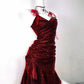 Retro Glitter Burgundy Spaghetti Strap 18th Birthday Party Dress Homecoming Dress D1527