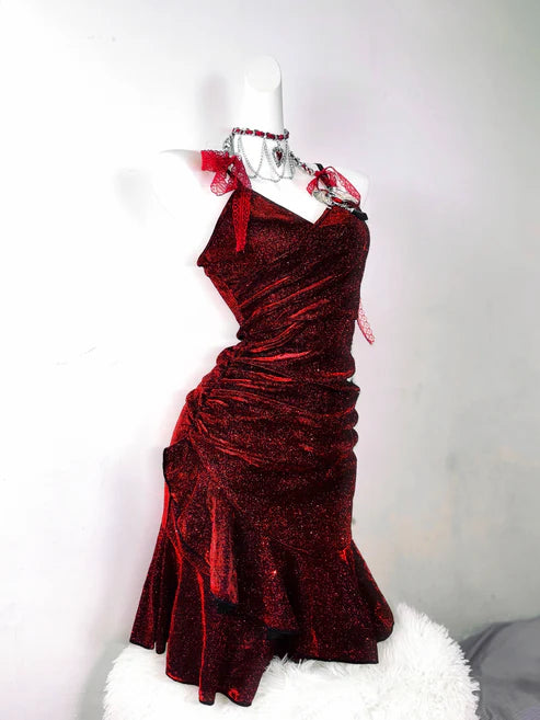 Retro Glitter Burgundy Spaghetti Strap 18th Birthday Party Dress Homecoming Dress D1527