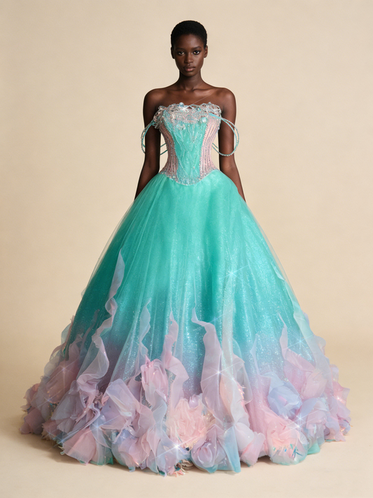 Gorgeous Sparkling Blue-green Sequin A-Line Design Evening Dress Prom Dresses D1644