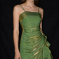 Grasgrünes Vintage-Blumenkleid mit asymmetrischem Saum, Ballkleid MD7539