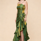 Grasgrünes Vintage-Blumenkleid mit asymmetrischem Saum, Ballkleid MD7539