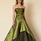 Grünes trägerloses A-Linien-Spitzen-Satin-Vintage-Abendkleid, langes Partykleid, D1053