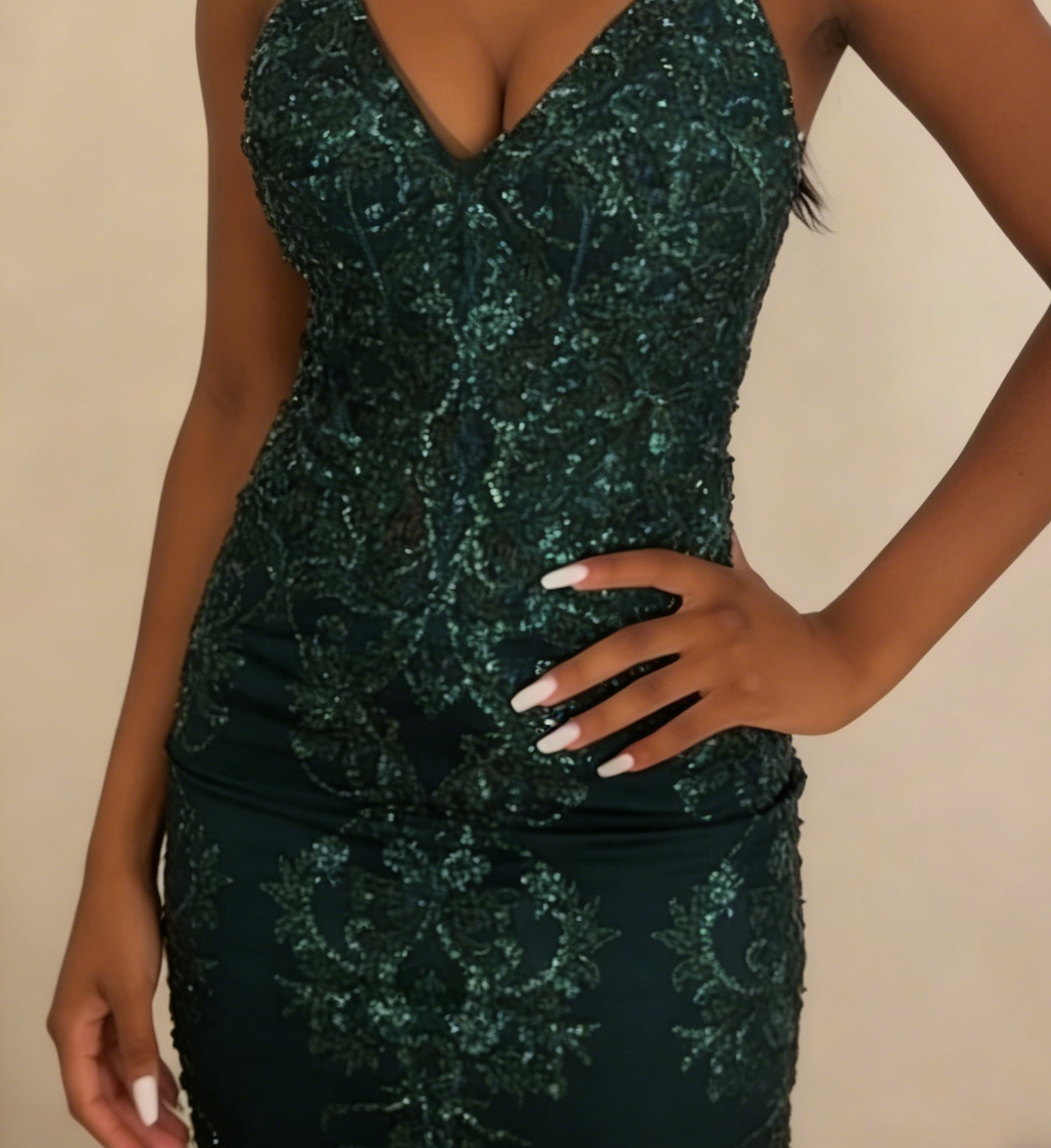 Green V Neck Lace Mermaid Long Formal Prom Dress Evening Dress, D198
