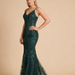 Green V Neck Lace Mermaid Long Formal Prom Dress Evening Dress, D198