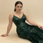 Green V Neck Lace Mermaid Long Formal Prom Dress Evening Dress, D198