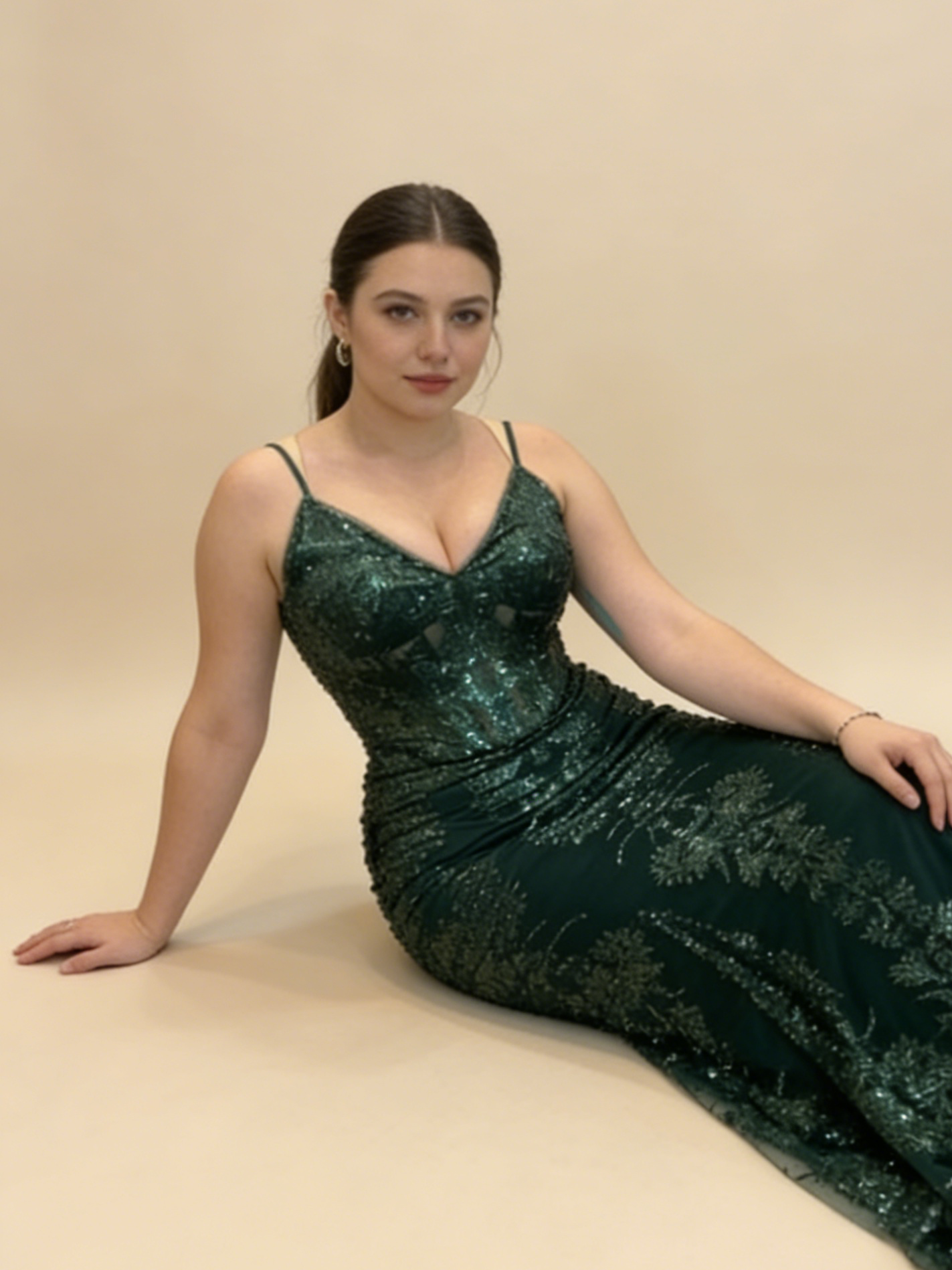 Green V Neck Lace Mermaid Long Formal Prom Dress Evening Dress, D198
