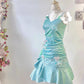 Fashion Mint Green Sparkling Sequin Spaghetti Strap Ruffled Hem Short 16th Birthday Party Dress Homecoming Dress D1529