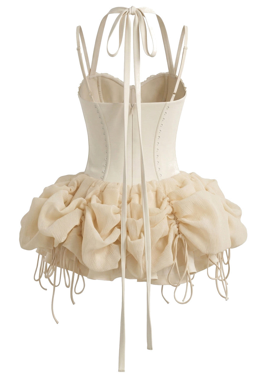 Stunning Homecoming Dress Halter Lace Tulle Pleated Bowknot Back to School Outfits Party Dress D7915
