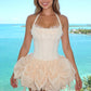 Stunning Homecoming Dress Halter Lace Tulle Pleated Bowknot Back to School Outfits Party Dress D7915