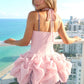 Stunning Homecoming Dress Halter Lace Tulle Pleated Bowknot Back to School Outfits Party Dress D7915