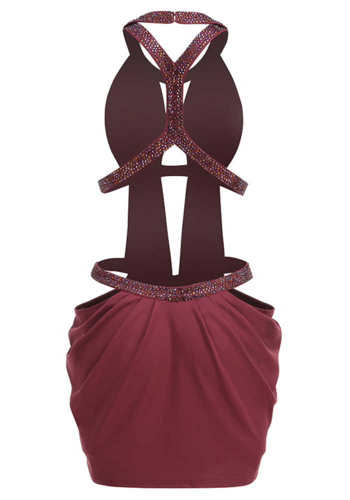 Fashionable Homecoming Dress Halter Beaded Backless Back to School Outfits Party Dress D7877