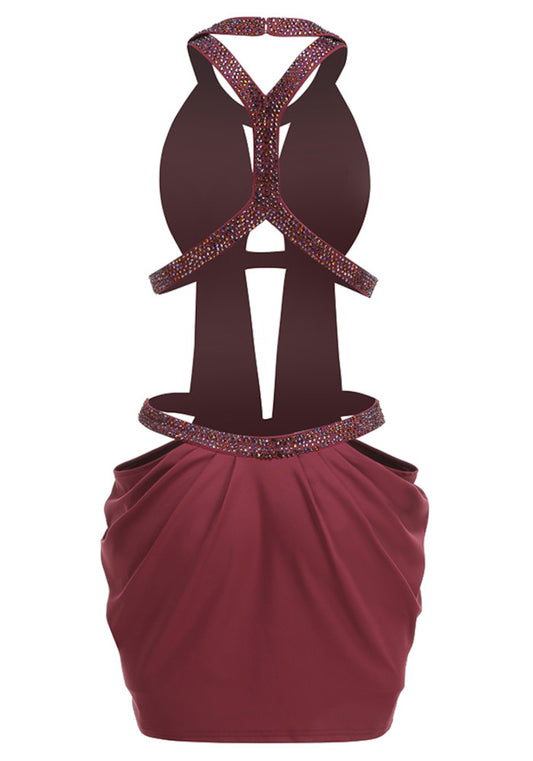 Fashionable Homecoming Dress Halter Beaded Backless Back to School Outfits Party Dress D7877