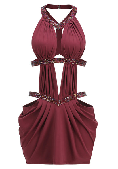 Fashionable Homecoming Dress Halter Beaded Backless Back to School Outfits Party Dress D7877