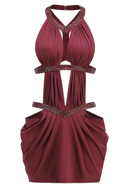 Fashionable Homecoming Dress Halter Beaded Backless Back to School Outfits Party Dress D7877