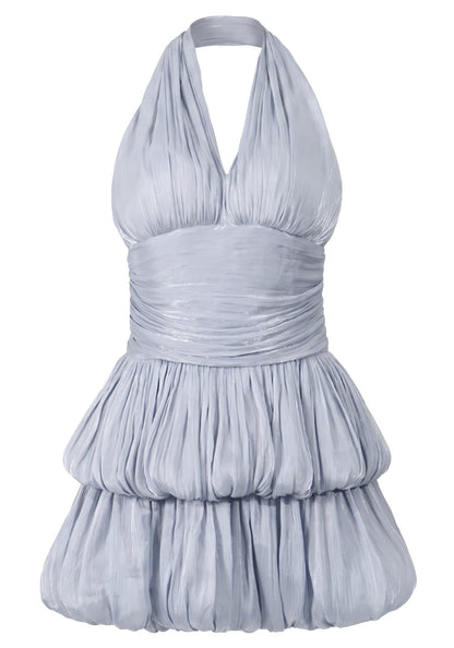 Fashionable Homecoming Dress Halter Pleated Cascade A-Line Back to School Outfits Party Dress D7890