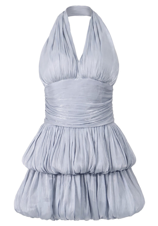 Fashionable Homecoming Dress Halter Pleated Cascade A-Line Back to School Outfits Party Dress D7890