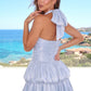 Fashionable Homecoming Dress Halter Pleated Cascade A-Line Back to School Outfits Party Dress D7890