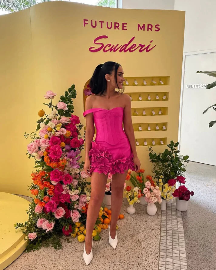 Chic Homecoming Dress Off the Shoulder Pleated Back to School Outfits Party Dress Birthday Outfits D7418
