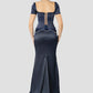 Vintage Dark Blue Mermaid Design Valentine Couture Satin Short-sleeved Prom Dress Evening Dress D1700