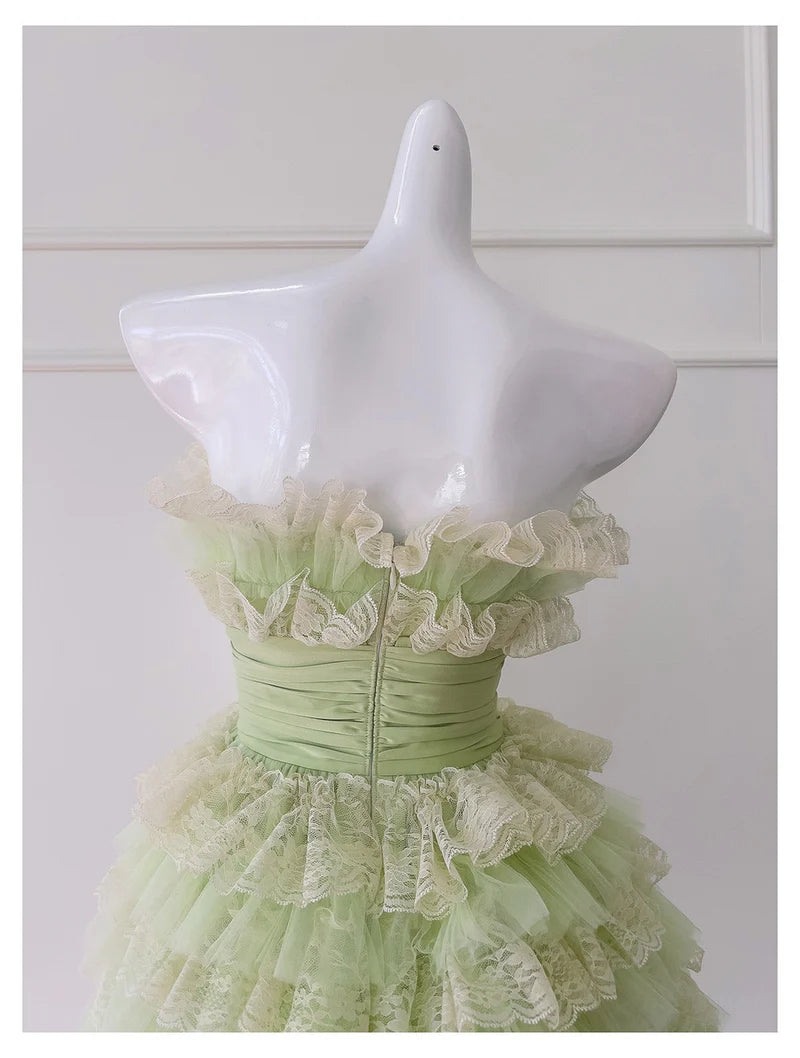 Stunning Homecoming Dress Strapless Lace Bowknot Tulle Casacde A-Line Back to School Outfits Party Dress D7922