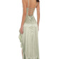 Feminine Pale Green Sheath Dress Spaghetti Strap Ruffled Satin Dress Prom Dress L09