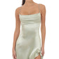 Feminine Pale Green Sheath Dress Spaghetti Strap Ruffled Satin Dress Prom Dress L09