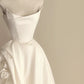 Elegant White Satin Wedding Dress Strapless Ball Gown Handmade Flowers Garden Wedding Dress L104