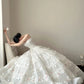 Classy White Tulle Wedding Dress Strapless Ball Gown Lace Floral Appliques Garden Wedding Dress L106