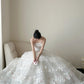 Classy White Tulle Wedding Dress Strapless Ball Gown Lace Floral Appliques Garden Wedding Dress L106