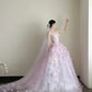 Fairy Pink Tulle Wedding Dress Ball Gown Floral Appliques Garden Wedding Dress L107