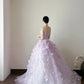 Fairy Pink Tulle Wedding Dress Ball Gown Floral Appliques Garden Wedding Dress L107