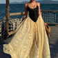 Delicate Black And Yellow A-Line Spaghetti Strap Bow Lace Flowers Tulle Dress Prom Evening Dress L112