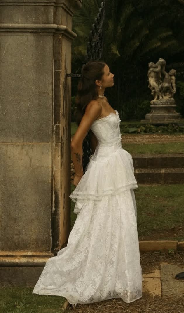 Elegant White Tulle Wedding Dress Sweetheart A-Line Lace Ruffled Garden Wedding Dress L115