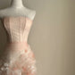 Fairy Orange Tulle Wedding Dress Strapless Mermaid Floral Appliques Garden Wedding Dress L121